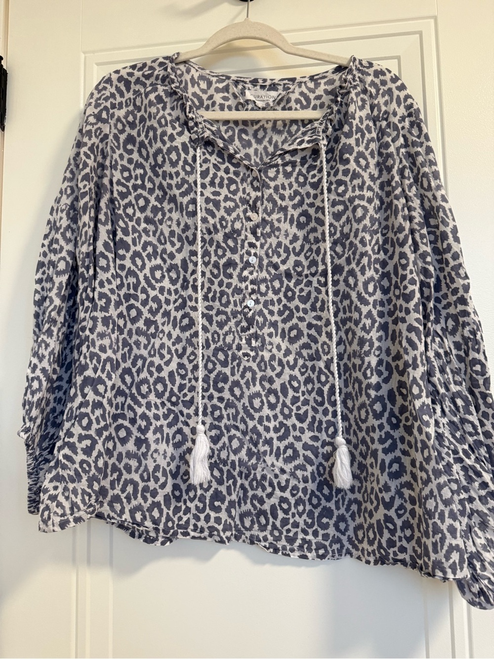 Emerson Fry Gray and White Leopard-Print Peasant Tunic
